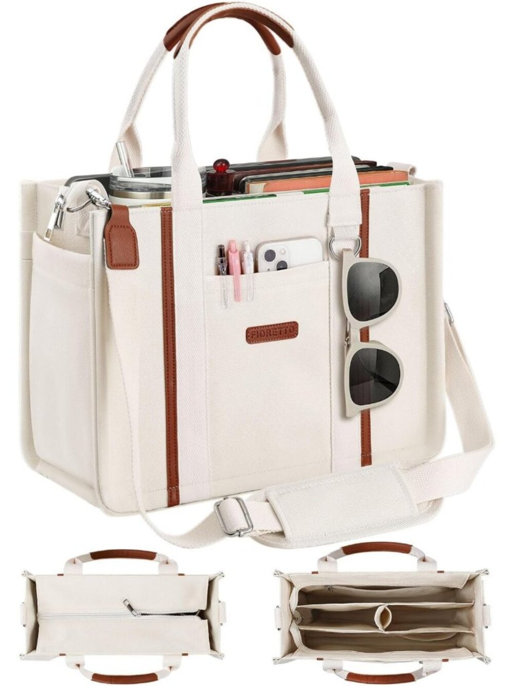 Stylish Women's Canvas Tote Bag with Zipper, Multi-Compartment, Reinforced